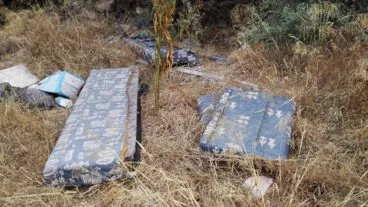 Colchones tirados en la parcela