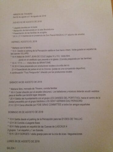 Programa actividades de Thiviers (Francia)