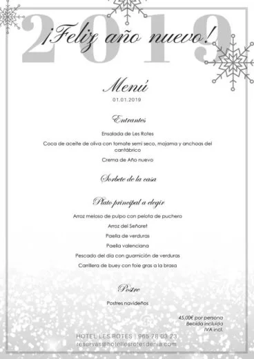 Menú Año Nuevo Hotel Les Rotes