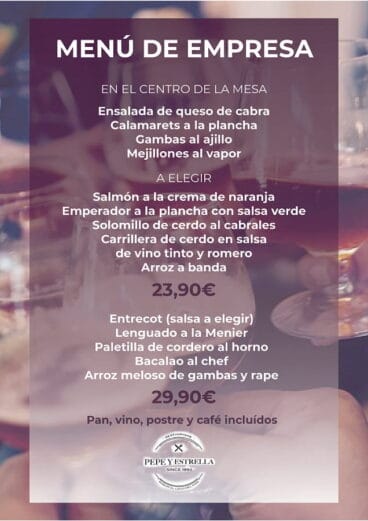 Menú empresa 2018 Restaurante Pepe y Estrella