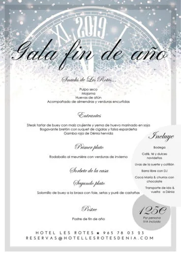 Menú Nochevieja Hotel Les Rotes