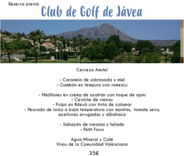 Menú Xàbia al Plat Mariner Restaurante Club de Golf Jávea