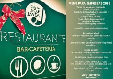 Menú Empresa 2018 Restaurante Club de Golf Jávea