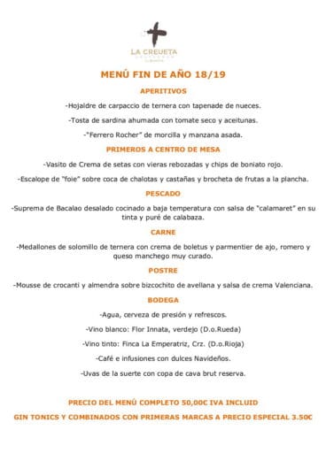 Menú Fin de año La Creueta