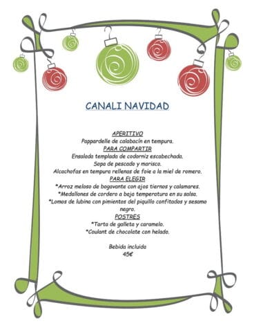 Menú Navidad de restaurante Canali