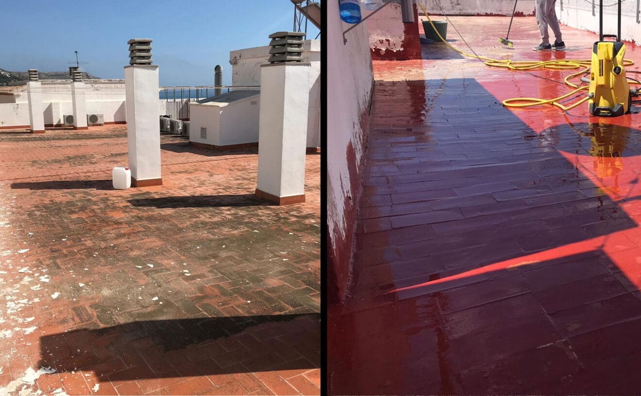 Antes y después del suelo de una azotea - Pinturas Juanvi Ortolà