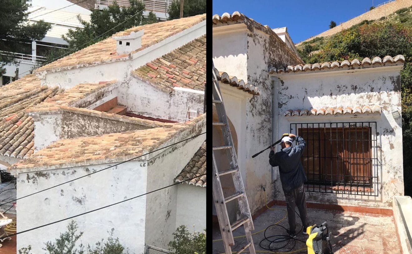 Antes y después del exterior de un chalet - Pinturas Juanvi Ortolà
