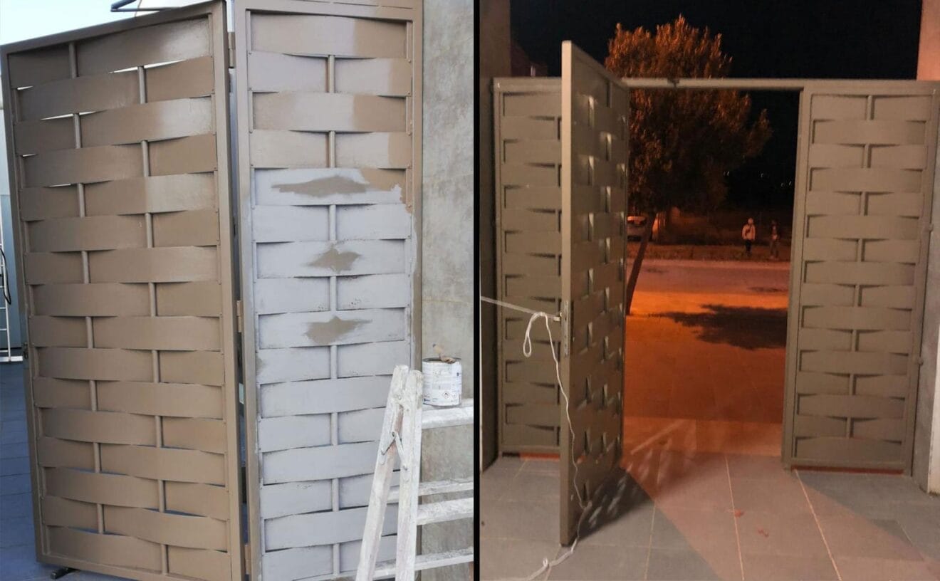 Antes y después de la pintura de una puerta - Pinturas Juanvi Ortolà