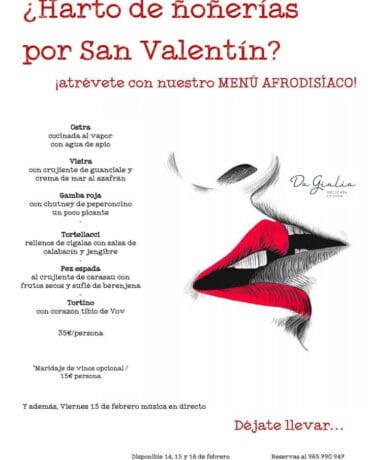 Menú San Valentín Restaurante Giulia