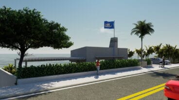Fachada del proyecto, con acceso directo a la Avenida de Ultramar