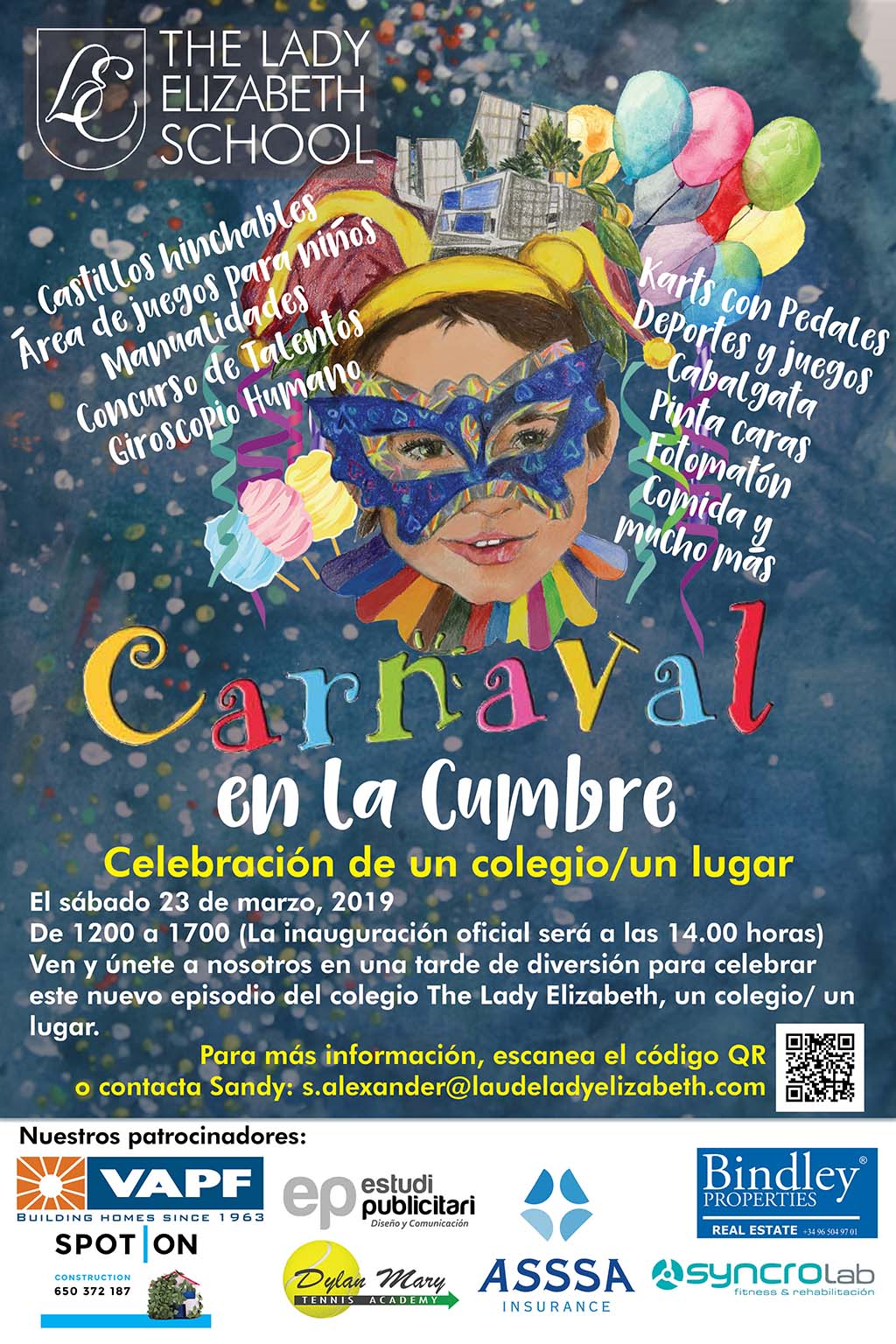 Cartel inauguración Lady Elizabeth School con un Carnaval
