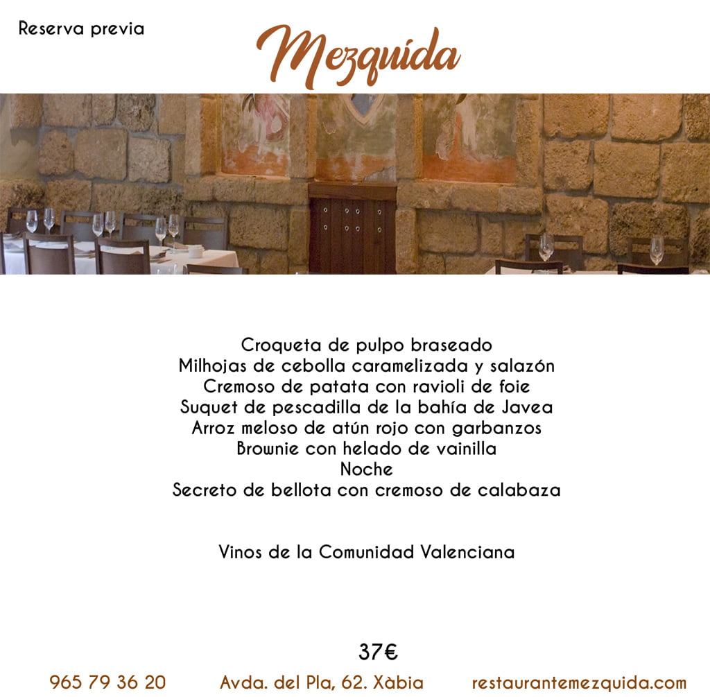 Restaurante Mezquida Jávea ‘Xabia al Plat Menu