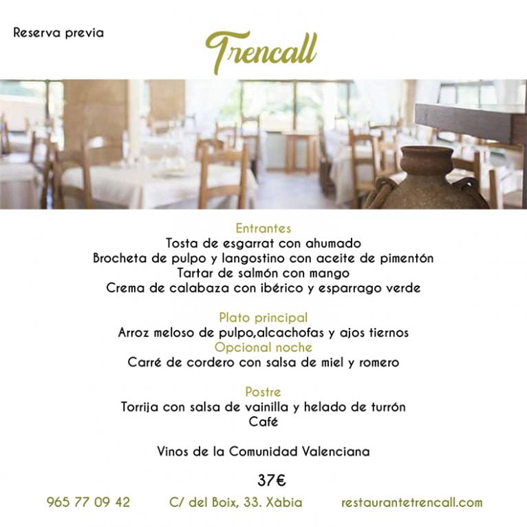 Restaurante Trencall Menú Xàbia al plat