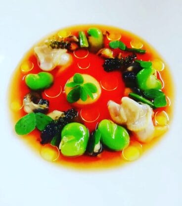 Plato cocinado por Alberto Ferruz en el Mitjafava fest