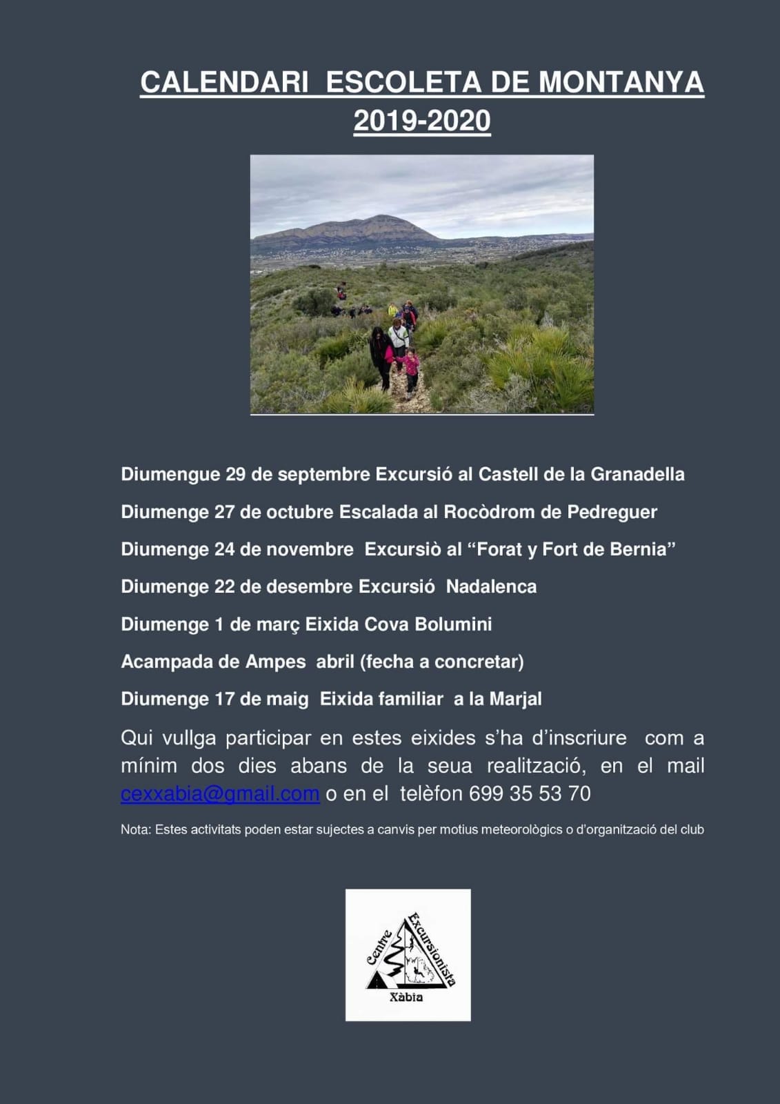 Imagen: Calendario de actividades de Escoleta de Muntanya