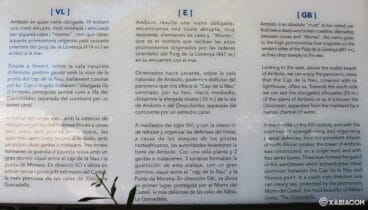 Detalle del panel informativo donde se puede leer sobre el Mirador de Ambolo