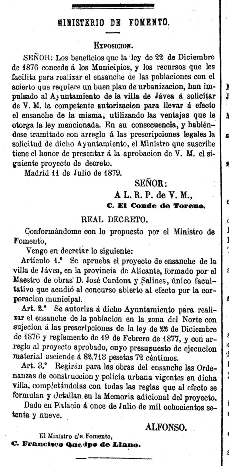 Publicación de la gran obra en la Gaceta de Madrid en 1879