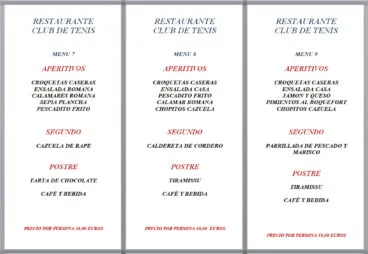 Menús de empresa, opciones 7, 8 y 9 – Restaurante Club de Tenis Jávea