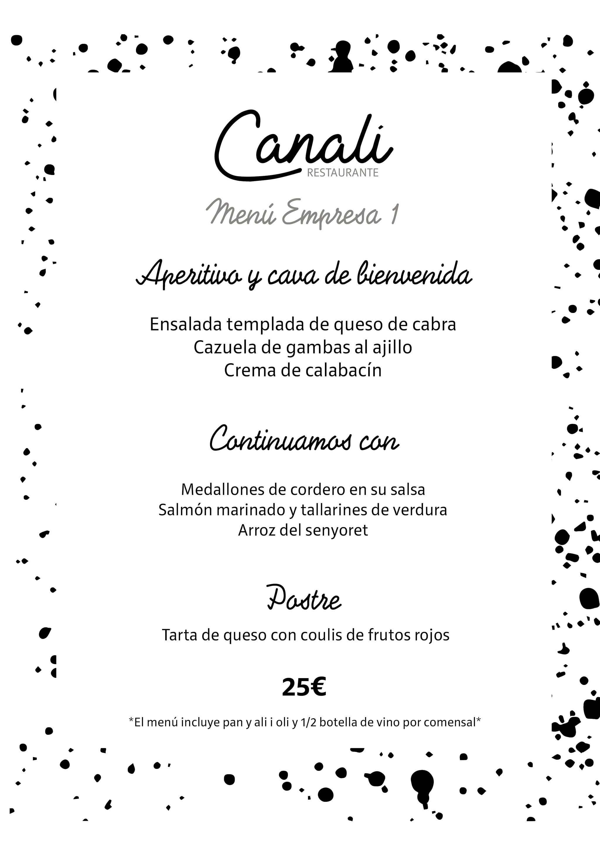 Menú de empresa 1 – Restaurante Canali