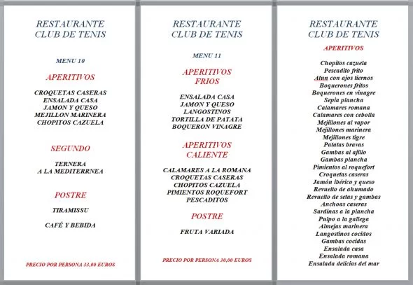 Imagen: Menús de empresa, opciones 10 y 11 - Restaurante Club de Tenis Jávea