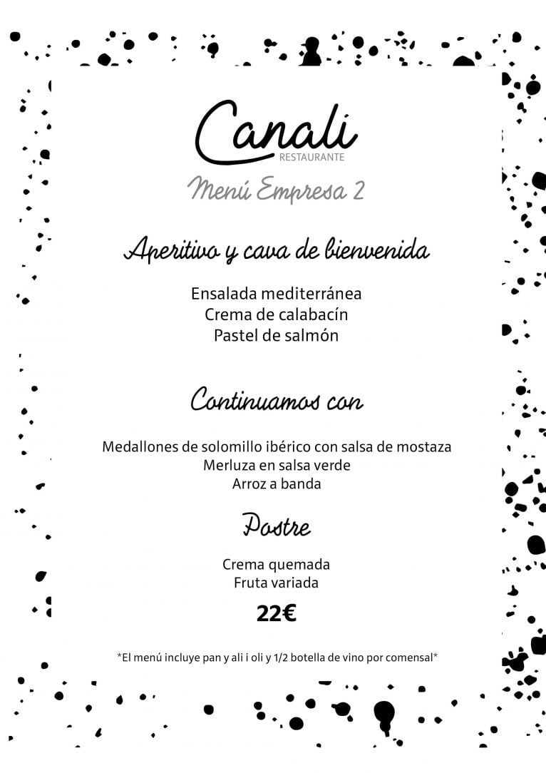 Menú de empresa 2 - Restaurante Canali