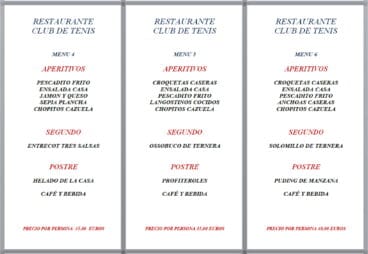 Menús de empresa, opciones 4, 5 y 6 – Restaurante Club de Tenis Jávea