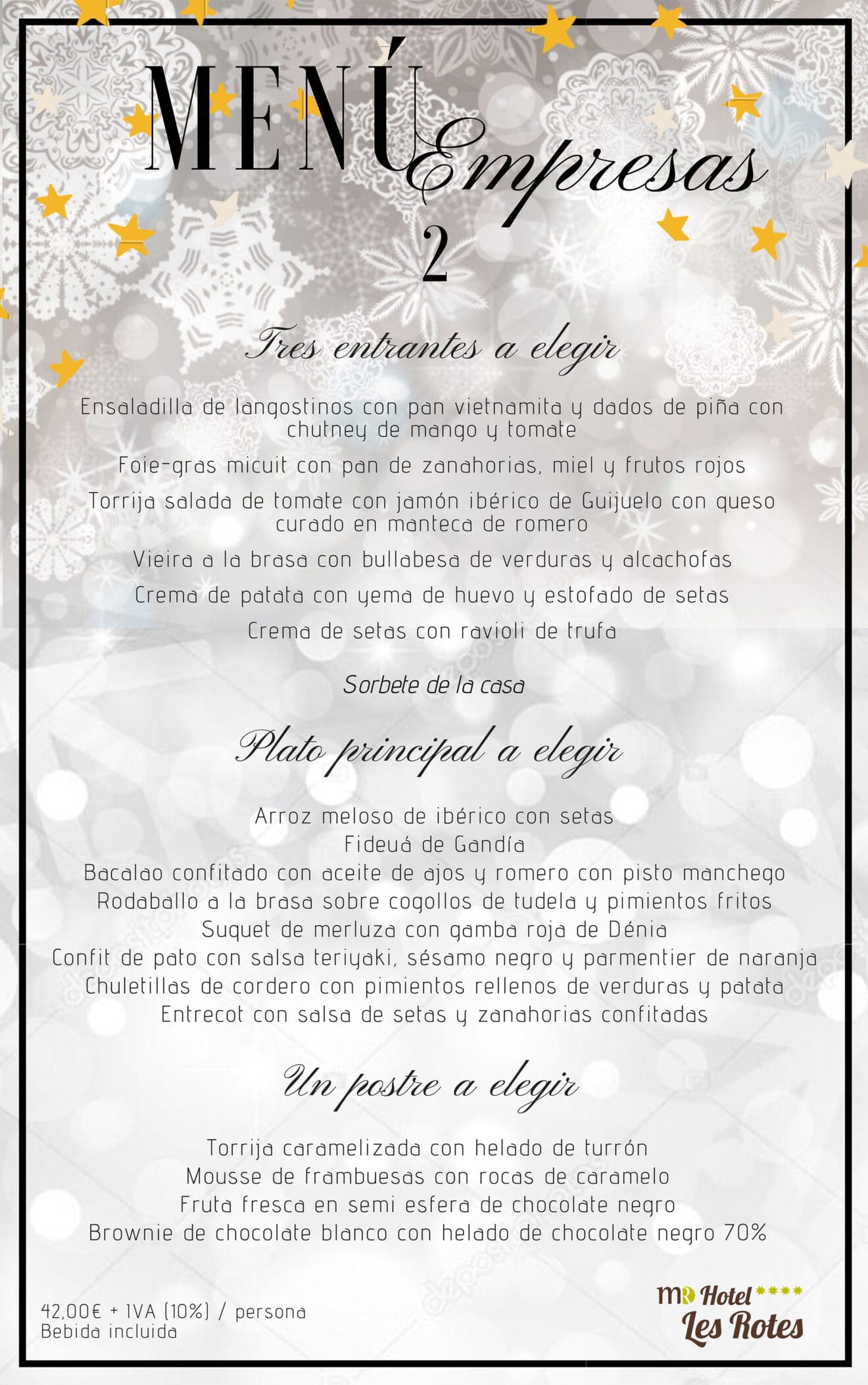 Menú de empresa opción 2 - Hotel Les Rotes