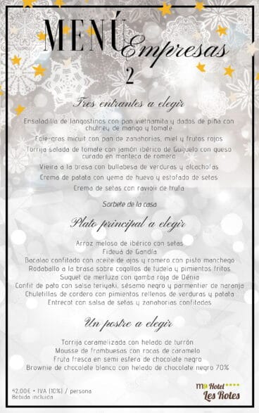 Menú de empresa opción 2 – Hotel Les Rotes