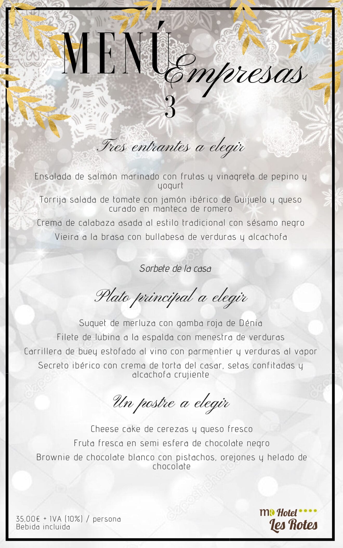 Menú de empresa opción 3 - Hotel Les Rotes