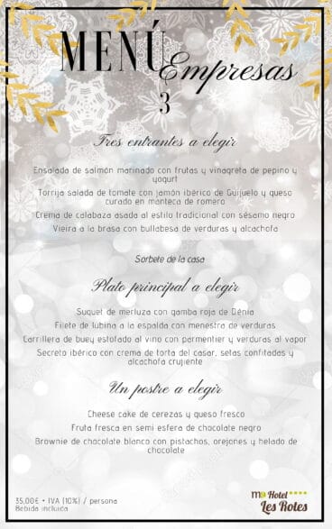 Menú de empresa opción 3 – Hotel Les Rotes