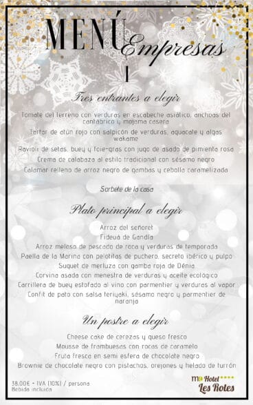 Menú de empresas opción 1 en Hotel Les Rotes
