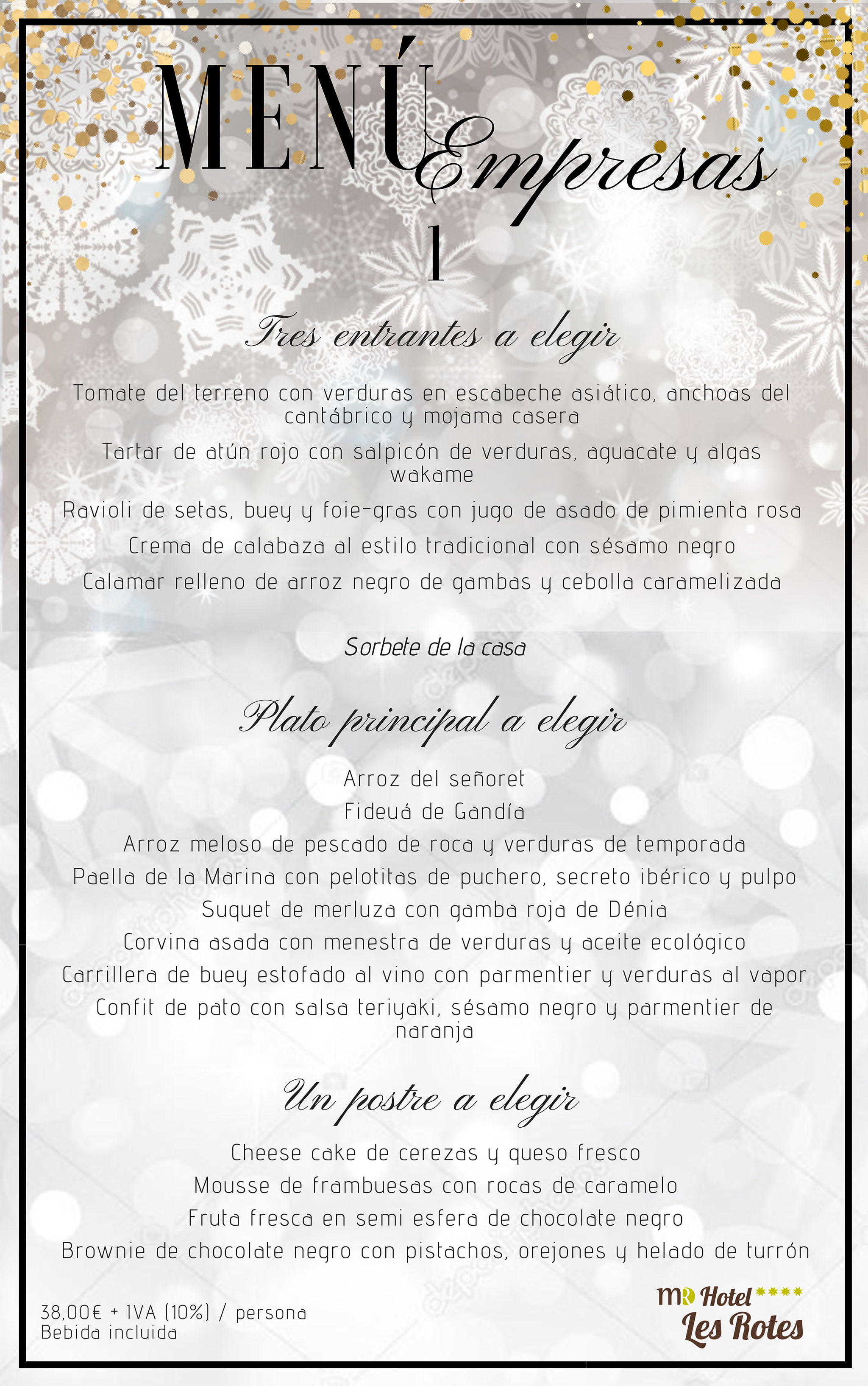 Imagen: Menú de empresas opción 1 en Hotel Les Rotes