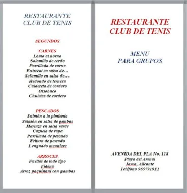 Menú para grupos – Restaurante Club de Tenis Jávea