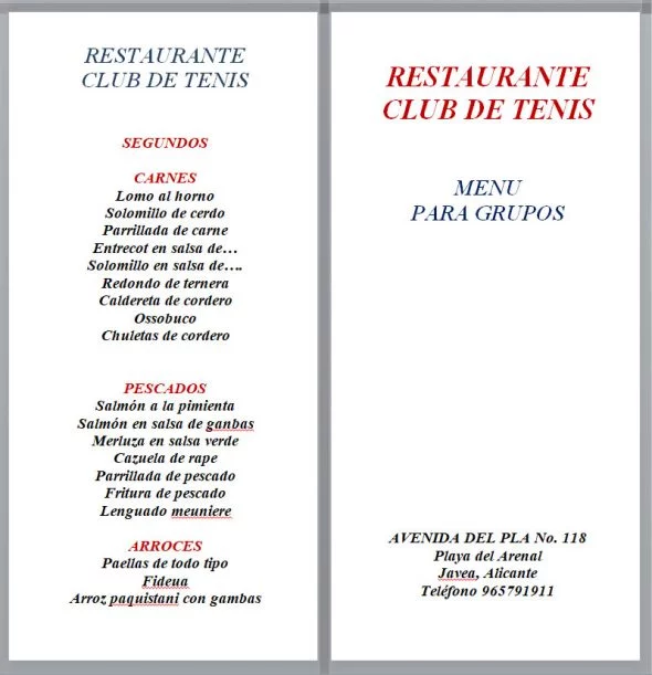 Imagen: Menú para grupos - Restaurante Club de Tenis Jávea
