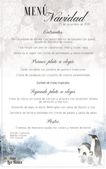 Menú de Navidad en el Hotel Les Rotes