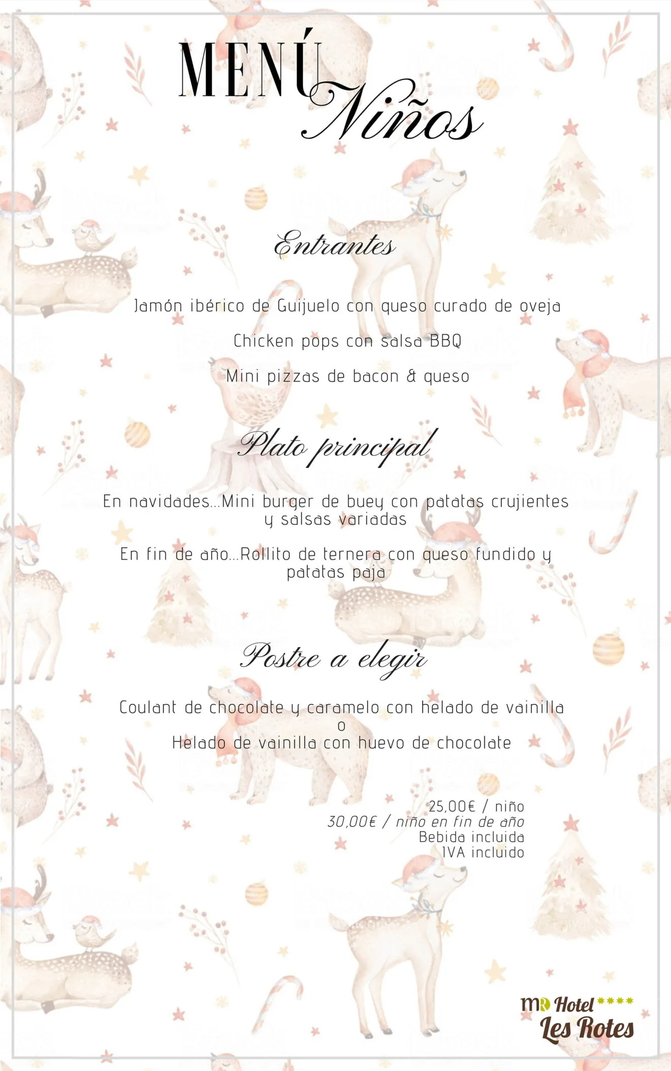 Menú para niños en el Hotel Les Rotes