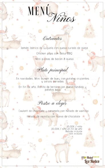 Menú para niños en el Hotel Les Rotes