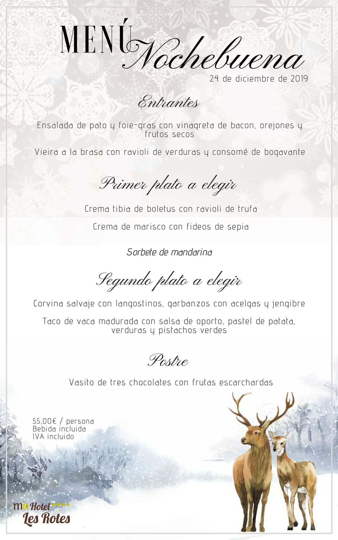 Menú de Nochebuena en Hotel Les Rotes