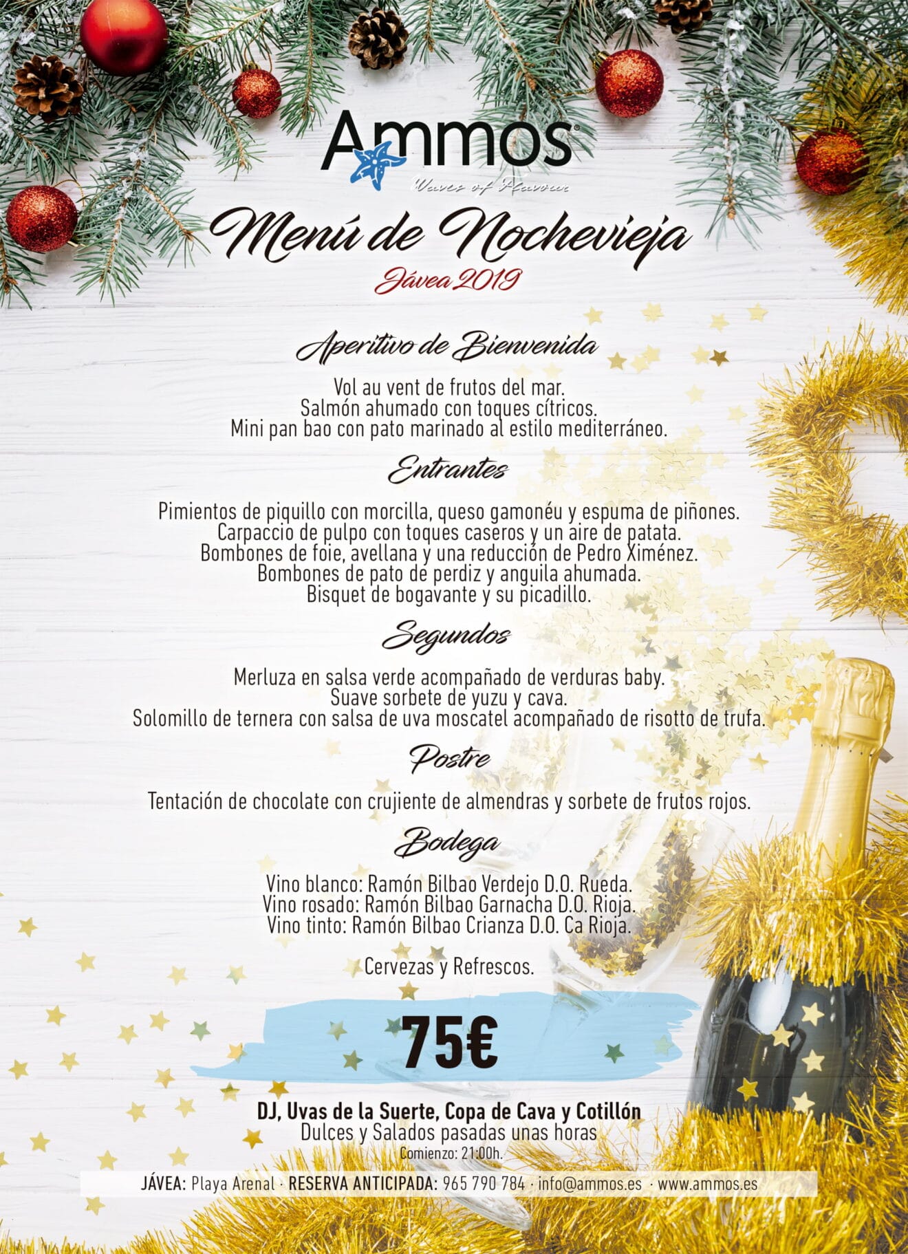 Menú de Nochevieja - Restaurante Ammos