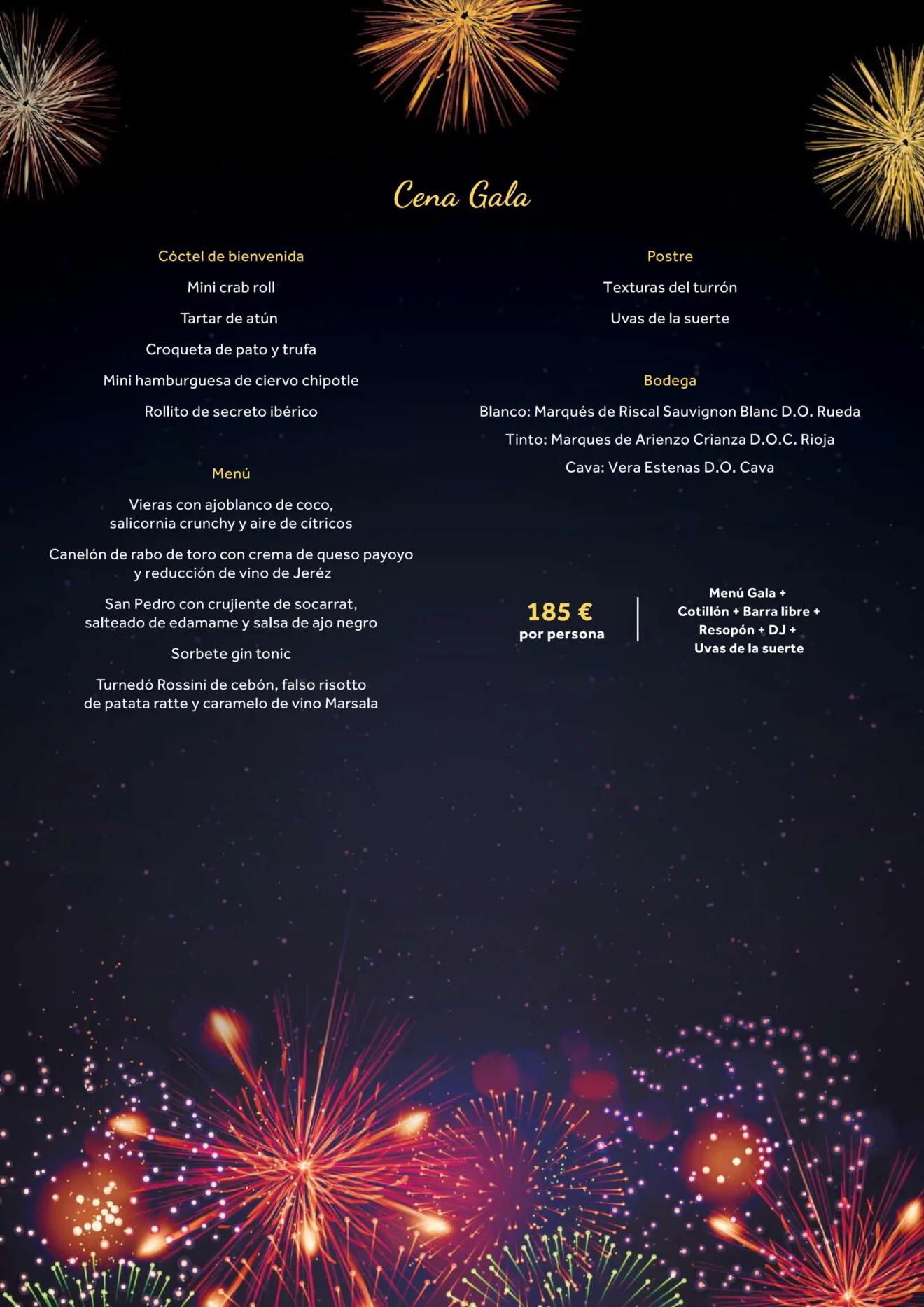 Menú Nochevieja Gran Gala – Hotel Dénia Marriott La Sella Golf Resort & Spa
