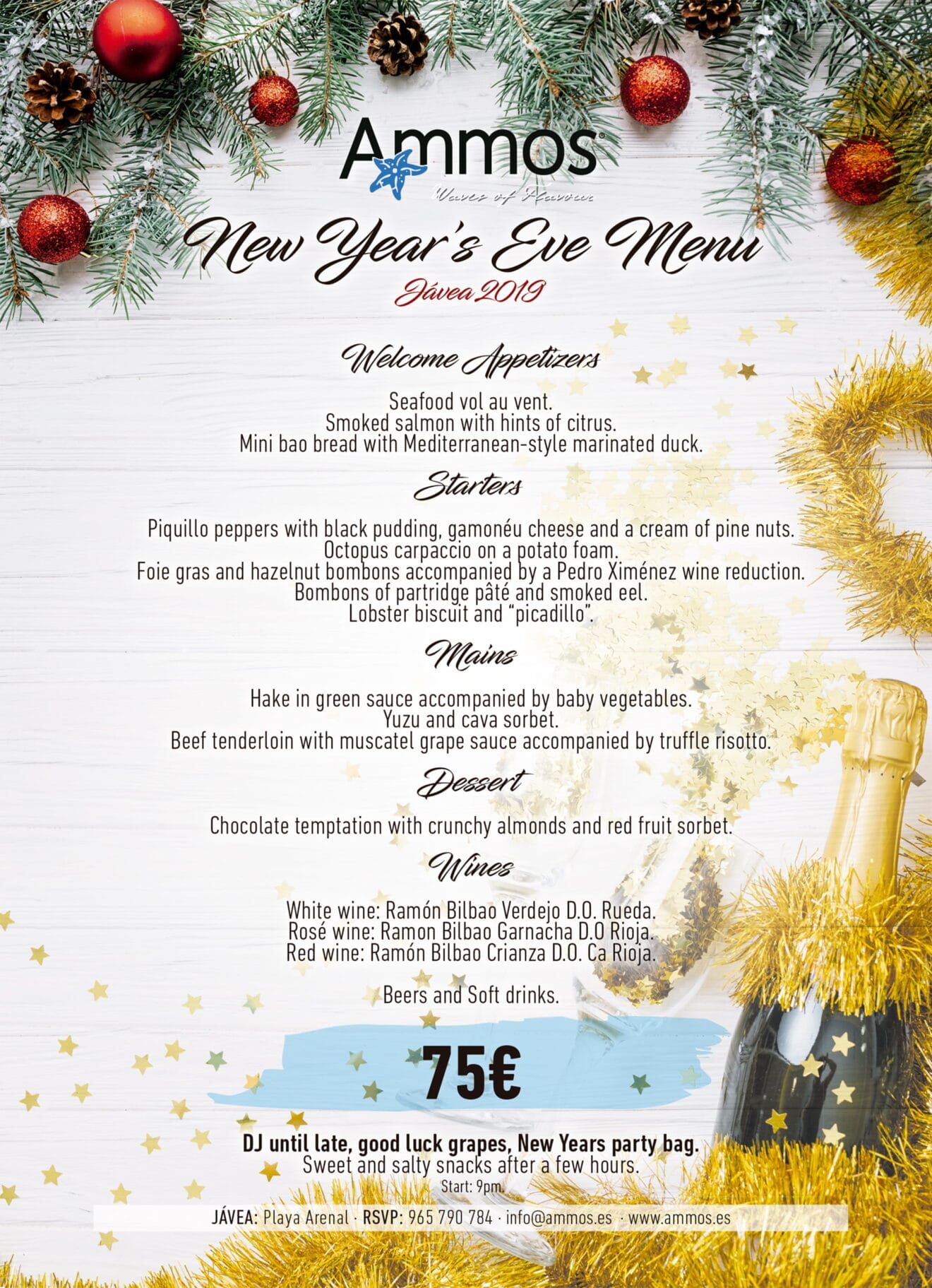 Menú de Nochevieja en Jávea - Restaurante Ammos