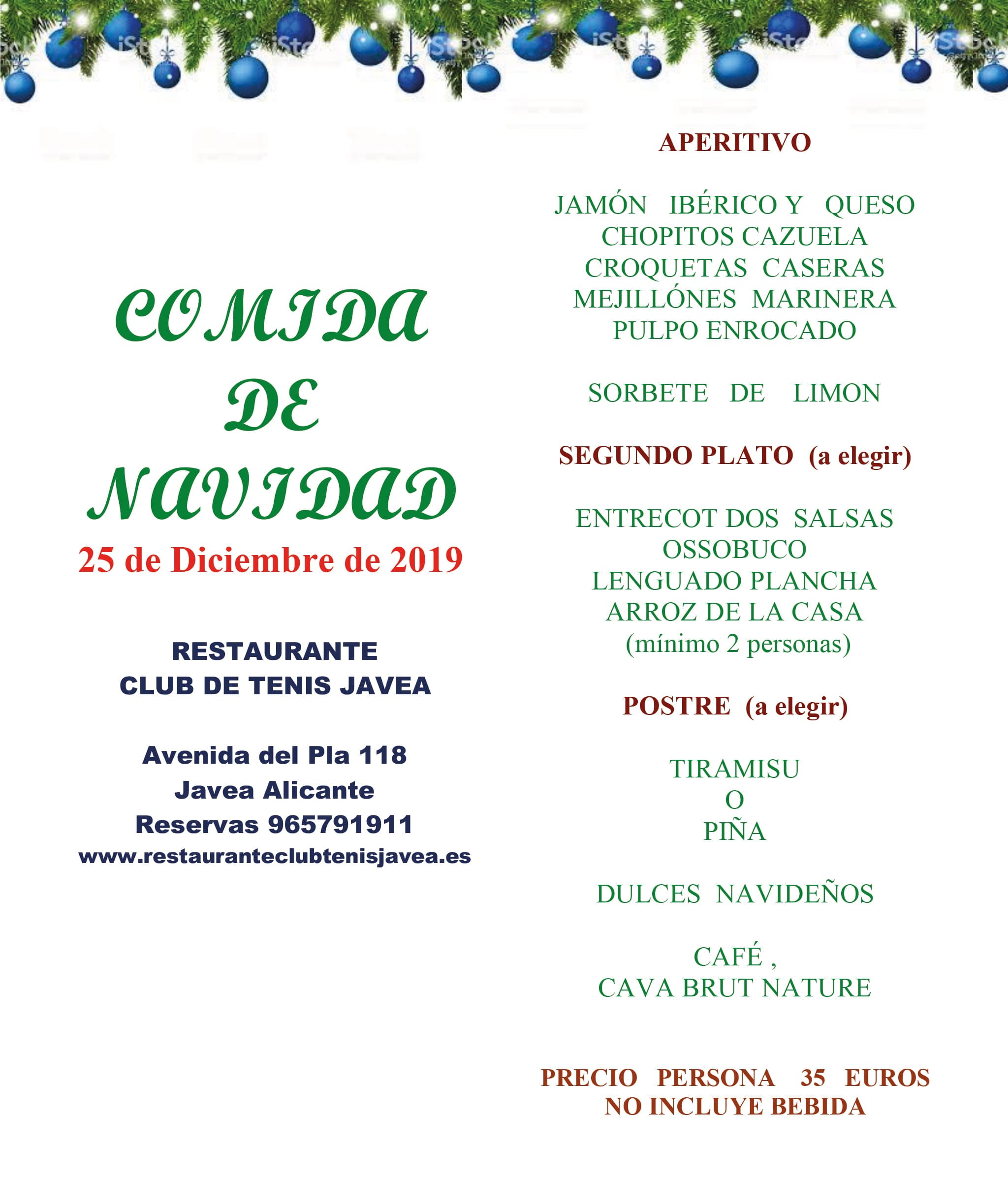 Imagen: Menú de Navidad - Restaurante Club de Tenis Jávea