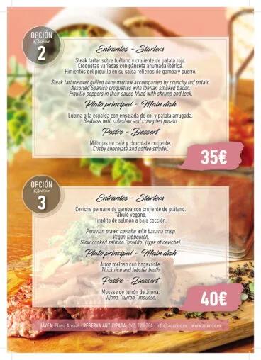 Opciones 2 y 3 de menú de empresa en Restaurante Ammos