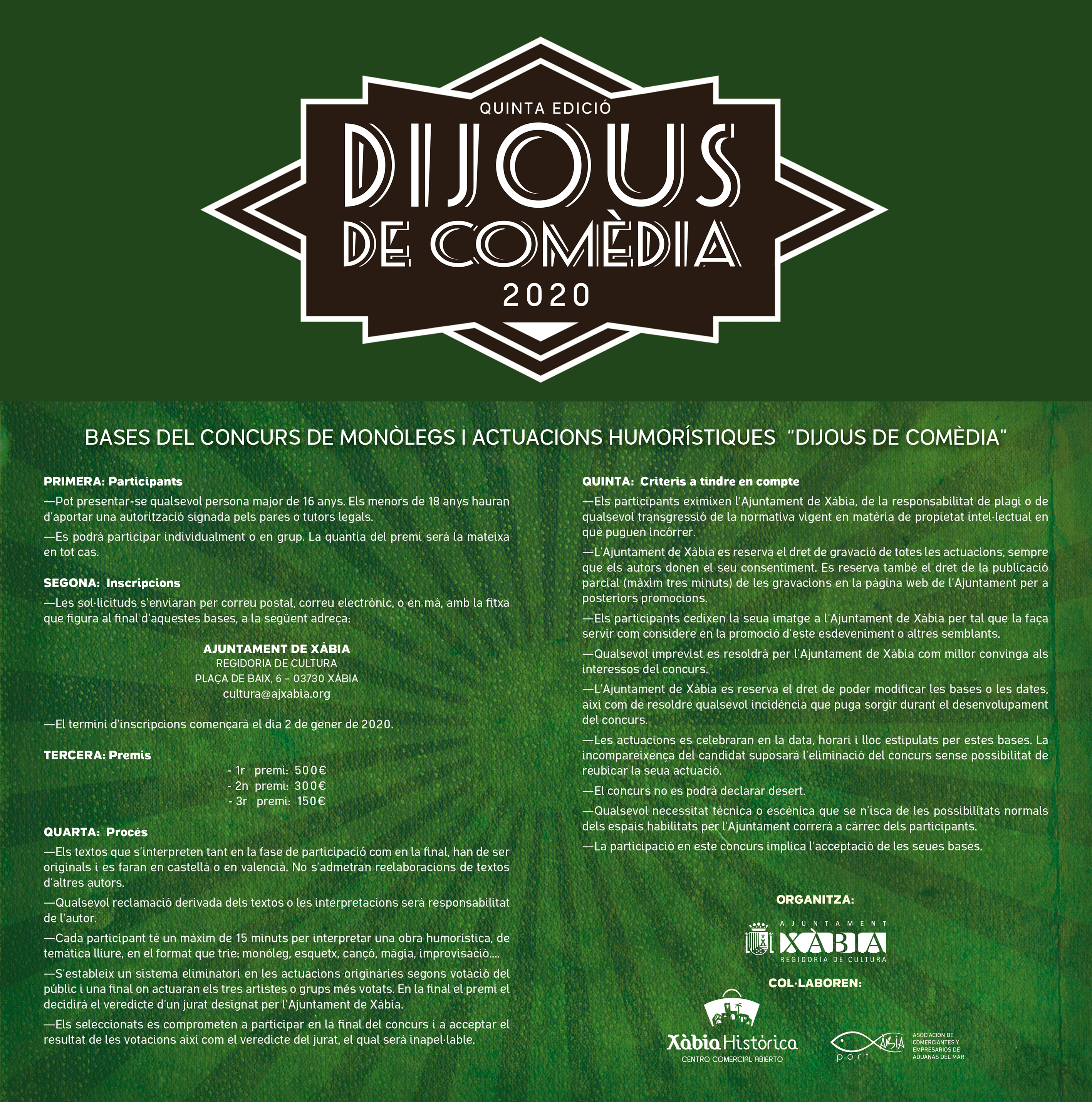 Imagen: Bases del concurso 'Dijous Comèdia 2020'