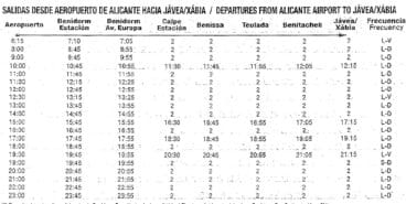 Horario de autobuses del aeropuerto de Alicante a Jávea