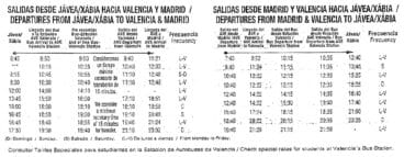 Horario autobuses Jávea-Valencia-Madrid y viceversa