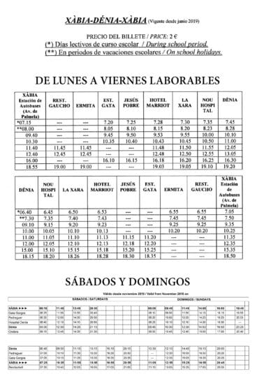 Horarios de autobuses entre Jávea y Dénia