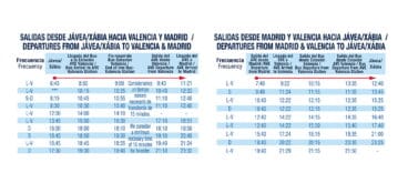Horarios de autobús con enlace al AVE desde Jávea a Madrid y desde Madrid a Jávea