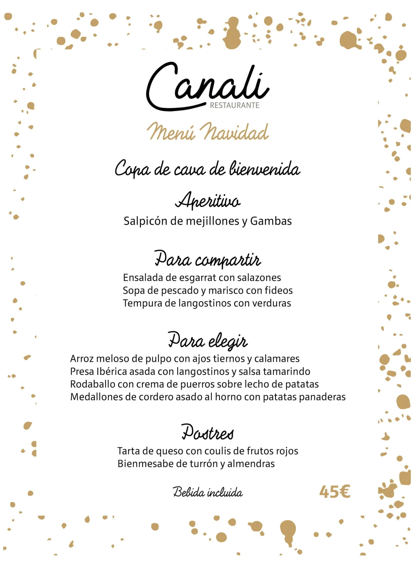 Menú de Navidad y Año Nuevo - Restaurante Canali