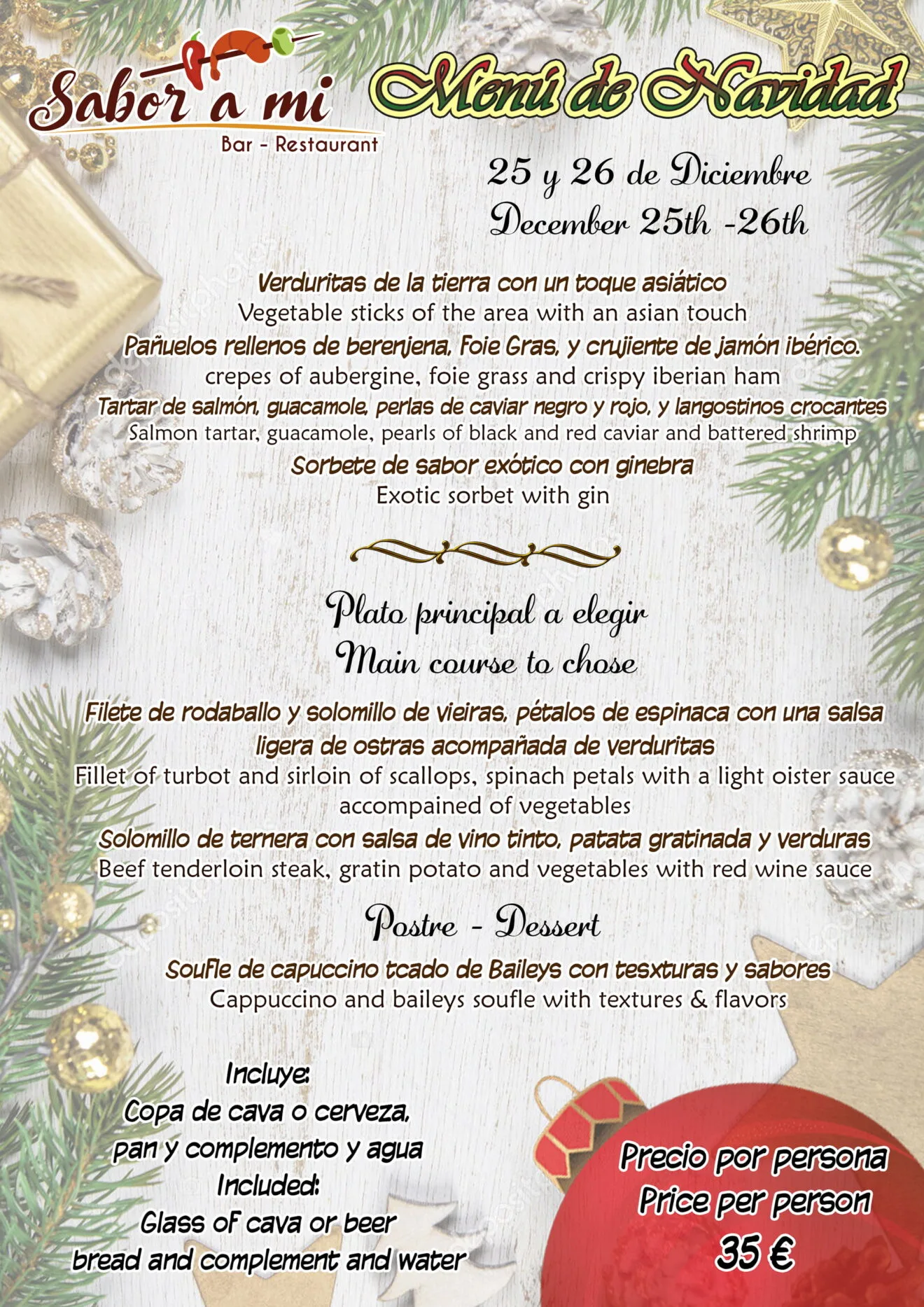 Menú de Navidad en Restaurante Sabor a mi